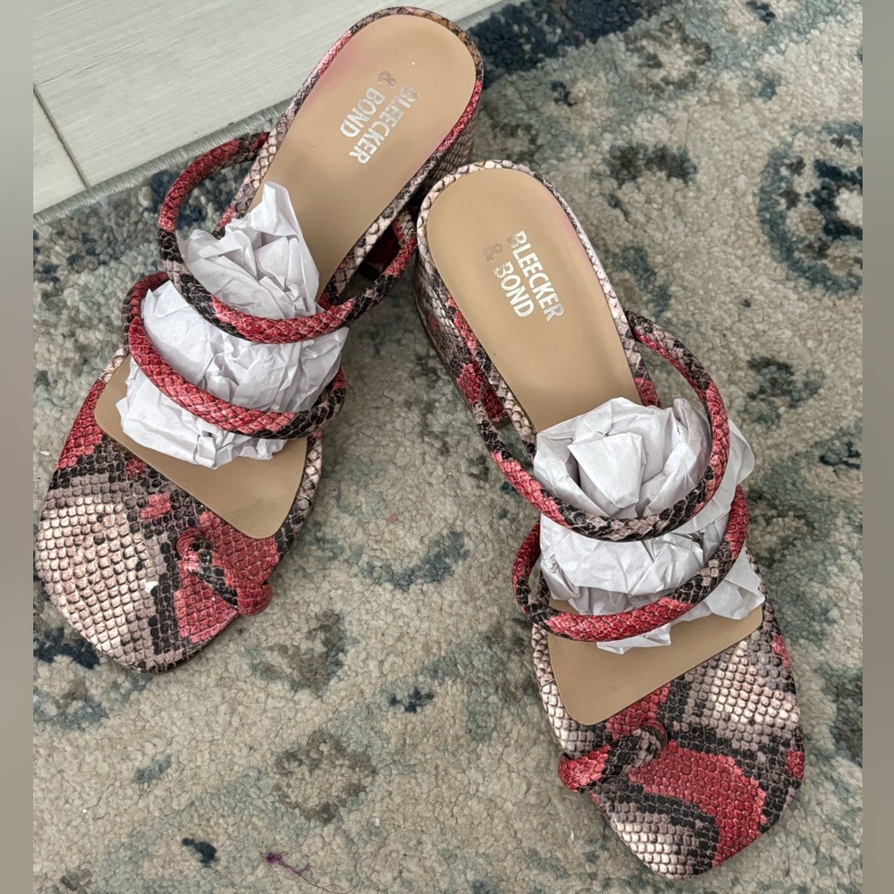 Bleecker & Bond Red Snakeskin Print Slide Sandals